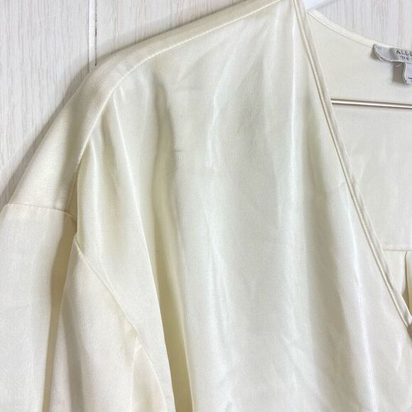 AllSaints Womens Penny Top Wrap Over Deep V-Neck Off-White Size 0 70’s - Picture 3 of 7